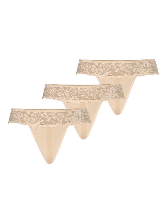 Stringi, rozmiar L, Beżowe, z szeroką koronką Comfo