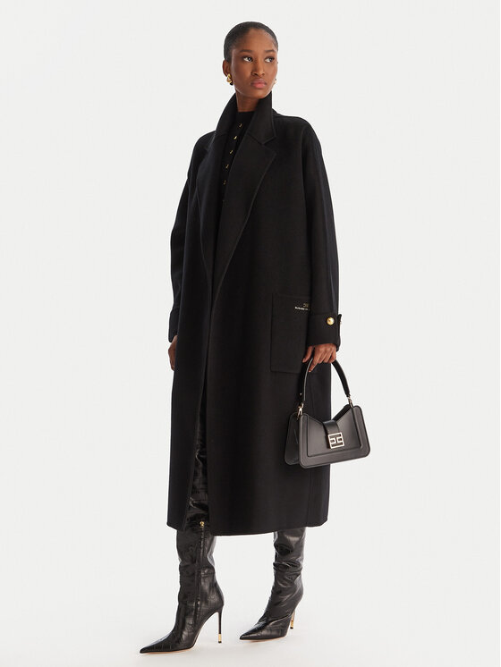 Elisabetta Franchi Elisabetta Franchi Płaszcz wełniany CP-68D-56E2-V820 Czarny Regular Fit