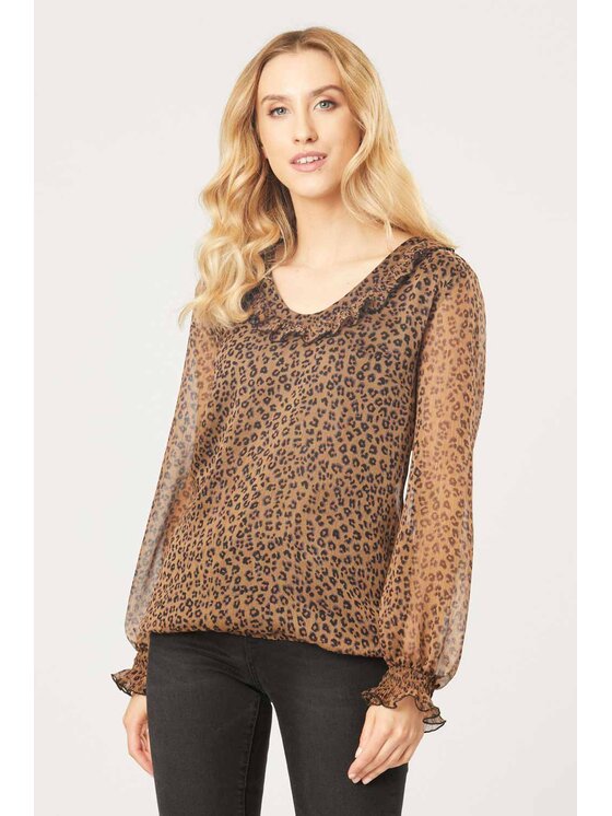 QUIOSQUE QUIOSQUE Bluzka 13-TK-244 Brązowy Regular Fit