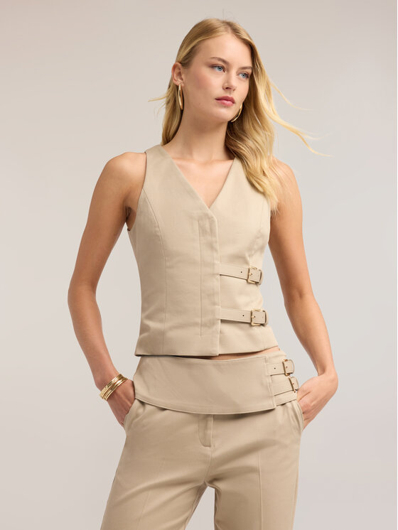 Motivi Motivi Top D093Q000610N012 Kremowy Slim Fit