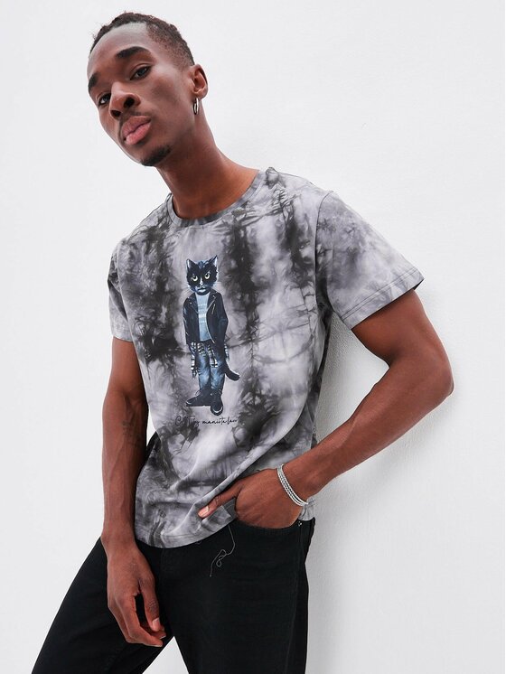CAT by maniita lacitta CAT by maniita lacitta T-Shirt Printed men's t-shirt with CAT Szary Regular Fit