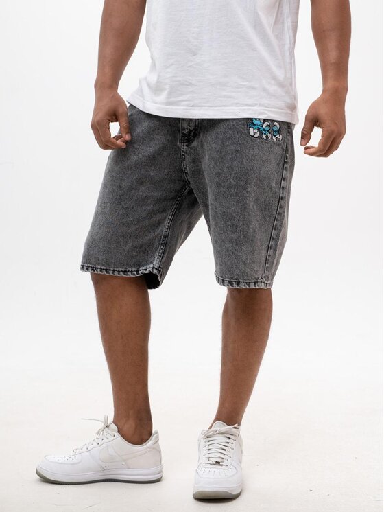 Smerfy Smerfy Szorty jeansowe Krótkie Spodenki Acid Sprane Gargamel Pocket XXL Szary Baggy Fit