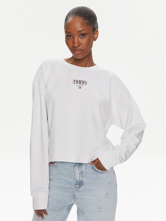 Tommy Jeans Mikina Essential Logo DW0DW17796 Biela Relaxed Fit