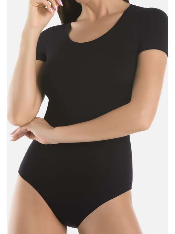 Teyli Teyli Body T-shirt damski okrągły dekolt Shirty Czarny Regular Fit