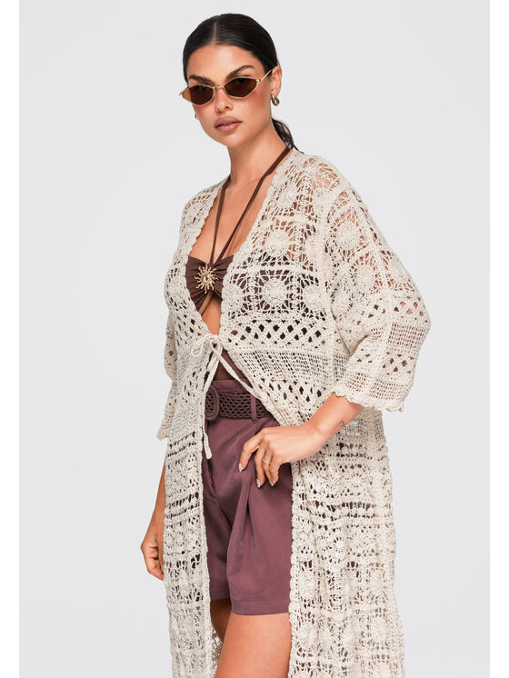 Ombre Ombre Sweter OW-SW-E0002 Beżowy Loose Fit