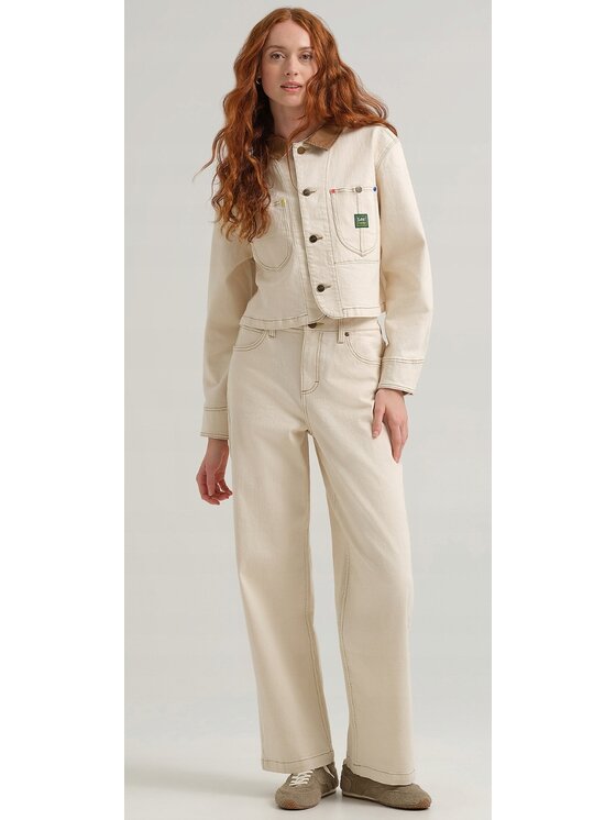 Lee Lee Spodnie materiałowe Workwear Carpenter Pant Biały Loose Fit