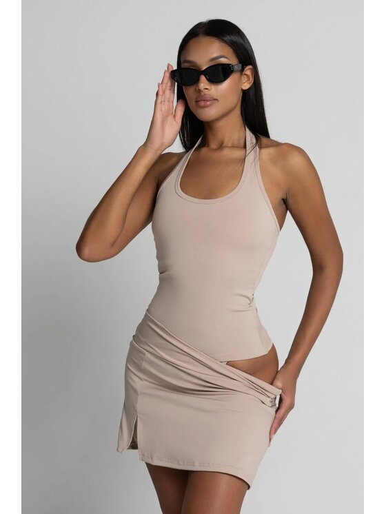 Chiara Wear Chiara Wear Top Top I AM z dekoltem z tyłu z mocowaniem na karku Beżowy Slim Fit