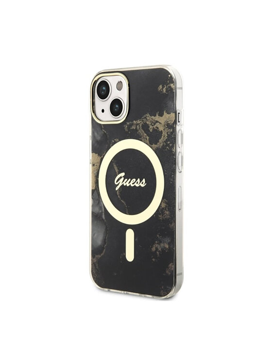 Guess Guess Etui na telefon Golden Marble MagSafe Czarny