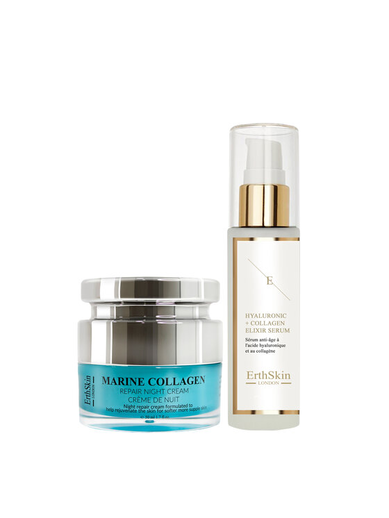 Serum Erthskin London, Serum z kwasem hialuronowym i kolagenem - 60ml + Krem naprawczy z kolagenem morskim na noc 50ml