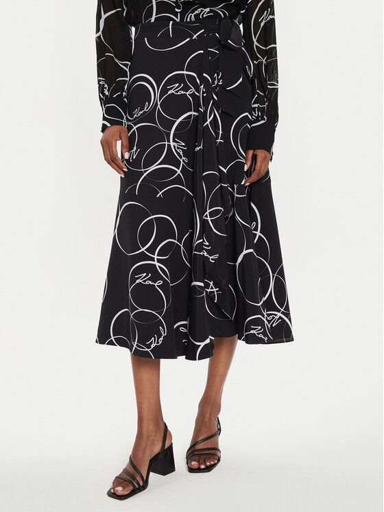 KARL LAGERFELD Midi sukňa 245W1203 Čierna Regular Fit