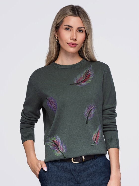 Ombre Ombre Sweter OW-SW-E0027 Zielony Regular Fit