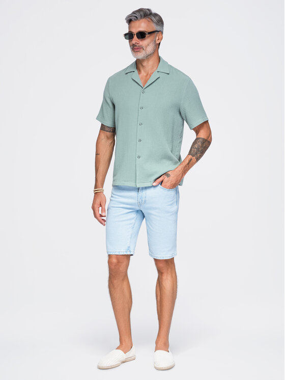 Ombre Ombre Koszula OM-SHSS-0223 Zielony Regular Fit