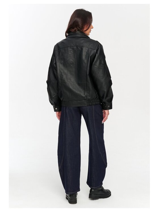 Makadamia Makadamia Kurtka skórzana C77 Czarny Loose Fit