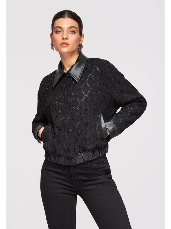 Ombre Ombre Kurtka bomber OW-JANP-0105 Czarny Regular Fit