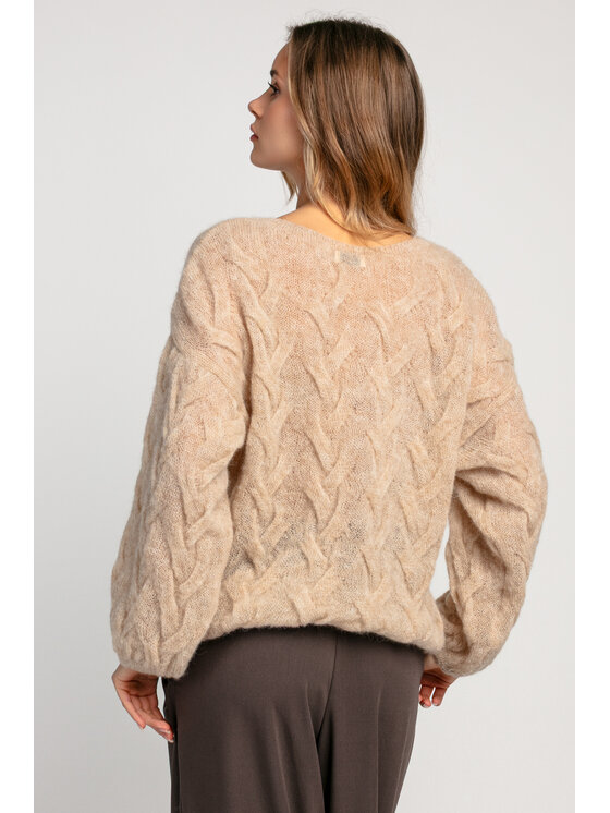 Fobya Fobya Sweter F1995 Beżowy Basic Fit