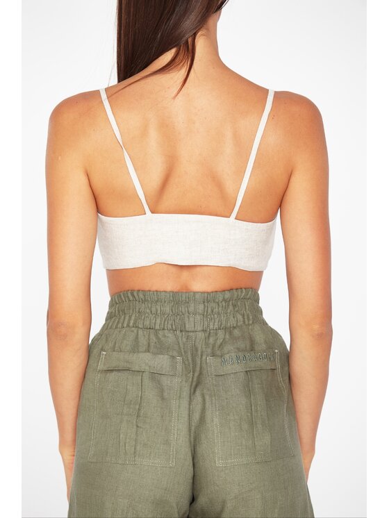 MANDRAGORA MANDRAGORA Top Lniany Capri Beżowy Slim Fit