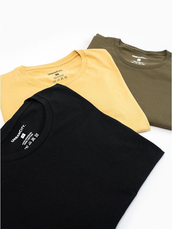 Urban City Urban City Komplet t-shirtów Zestaw 3 T-Shirtów Męskich Czarna / Beżowa / Zielona Urban City No Logo Basic S Beżowy Regular Fit