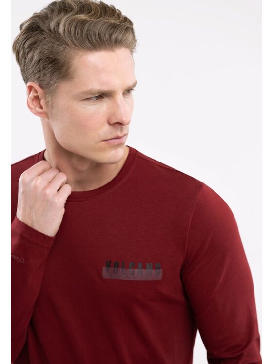 Volcano Volcano Longsleeve L-MONO Czerwony ciemny Regular Fit