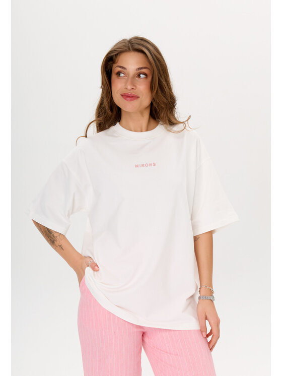 Mirons Mirons T-Shirt Print Biały Oversize
