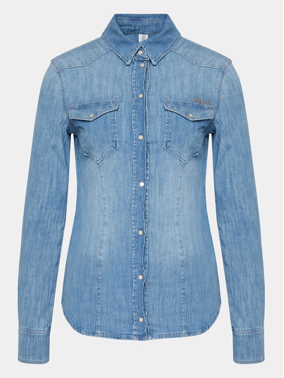 Liu Jo Liu Jo džínsová košeľa Camicia M/L Cover UXX046 D4051 Modrá Slim Fit