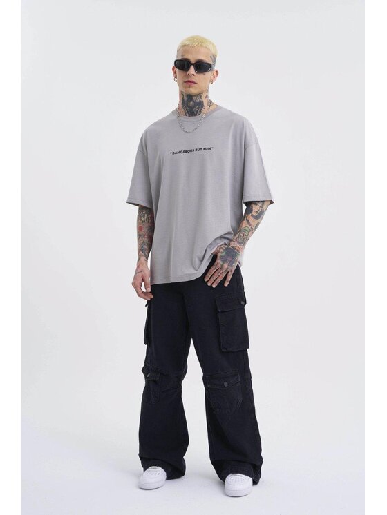 MyStars MyStars T-Shirt Koszulka Z Krótkim Rękawem Oversize Męska Szara Machinist Dangerous L Szary Oversize