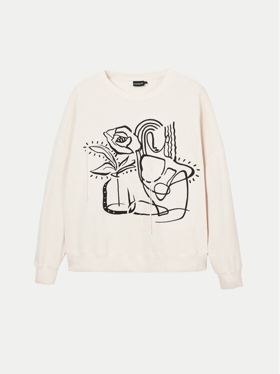 Desigual Desigual Суитшърт Patch 24WWSK06 Екрю Oversize