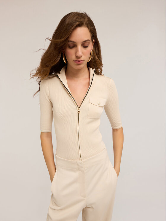 Motivi Motivi Cardigan M359W003442N011 Écru Slim Fit