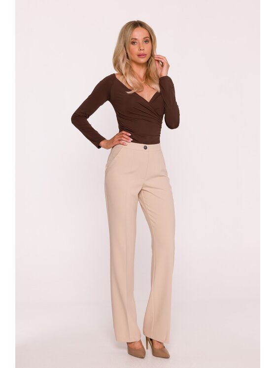 Stylove Stylove Spodnie garniturowe S418 Beżowy Wide Leg