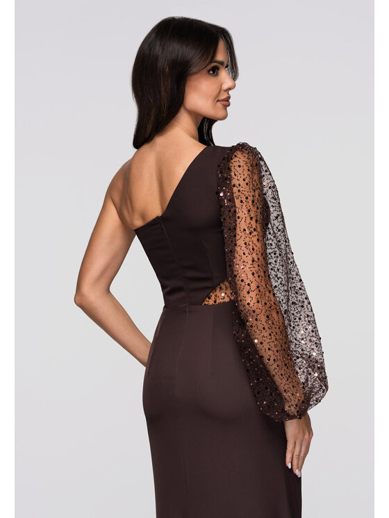 Ombre Ombre Sukienka wieczorowa LA-OM-DLR261 Brązowy Slim Fit