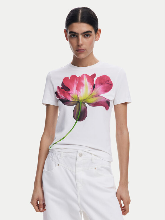 Desigual Tričko Plata 25SWTK24 Écru Regular Fit