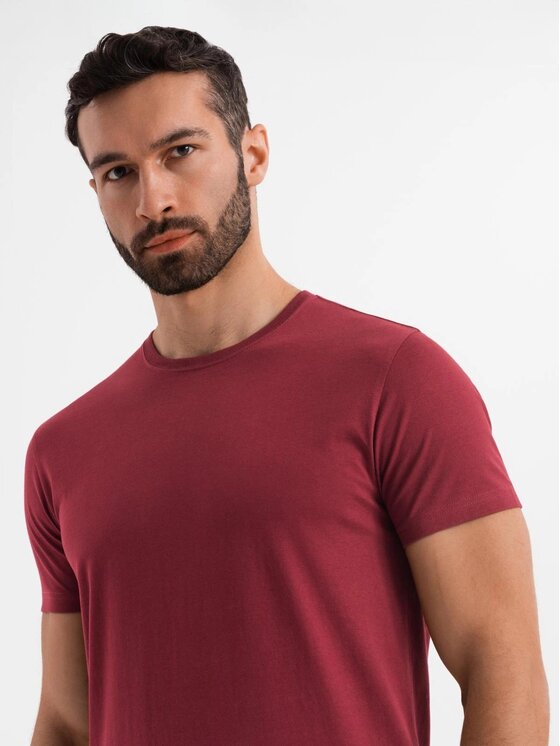 Ombre Ombre T-Shirt OM-TSBS-0236 Bordowy Regular Fit
