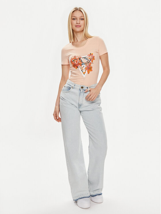 Guess Guess Póló Ss Cn Tropical Train W4GI62 J1314 Narancssárga Slim Fit