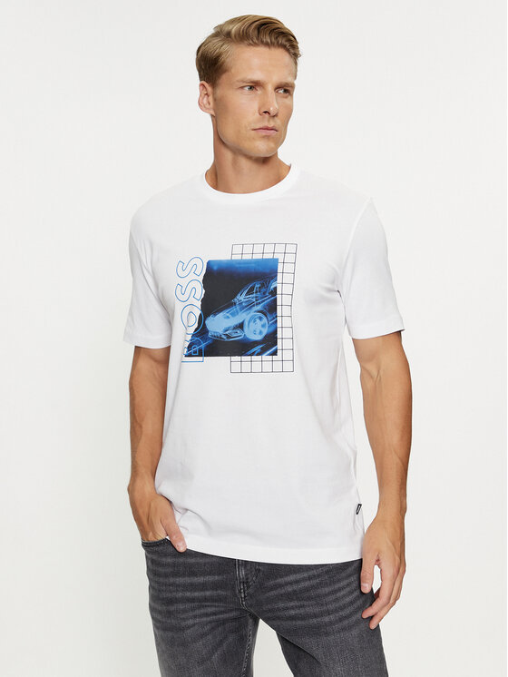 Boss Tricou Tiburt 412 50495689 Alb Regular Fit