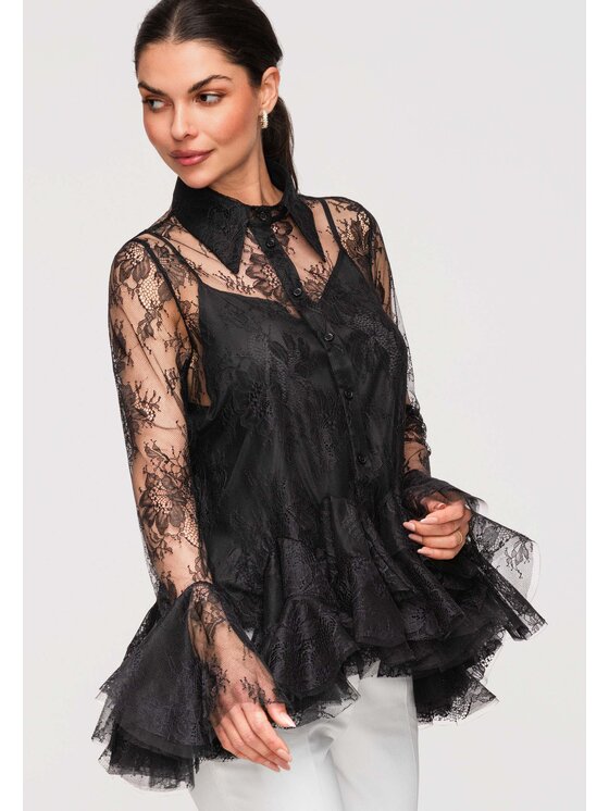Ombre Ombre Koszula OW-SH-E0003 Czarny Loose Fit
