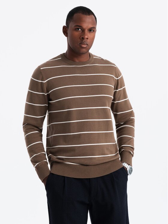 Ombre Ombre Sweter OM-SWSW-0143 Brązowy Regular Fit