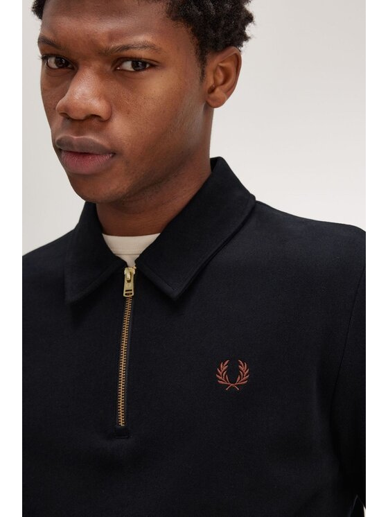 Fred Perry Felpa Fred Perry Felpa Nera Mezza Zip in Cotone Nero Regular Fit Modivo