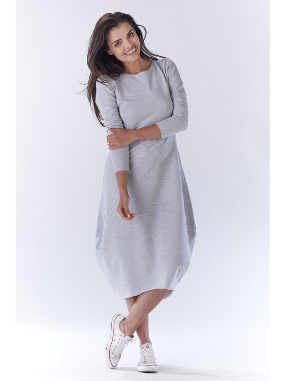 Awama Awama Sukienka dzianinowa A191 Szary Basic Fit