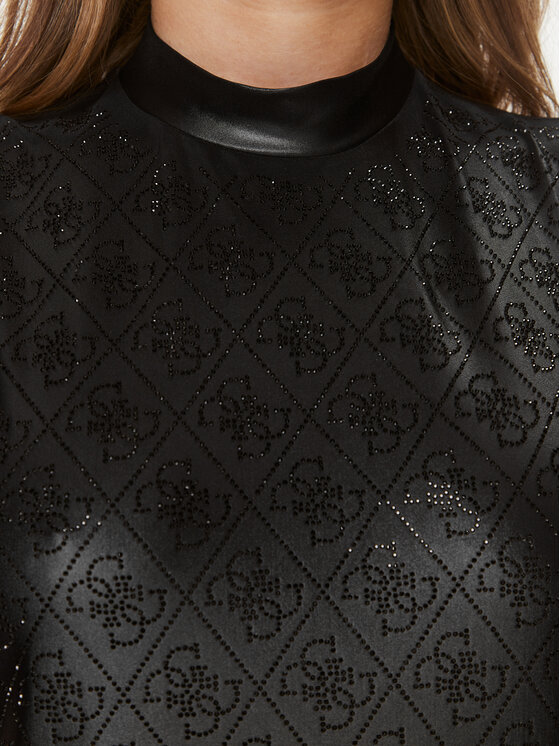 Guess Guess Top Mock W4RP48 KC390 Schwarz Slim Fit