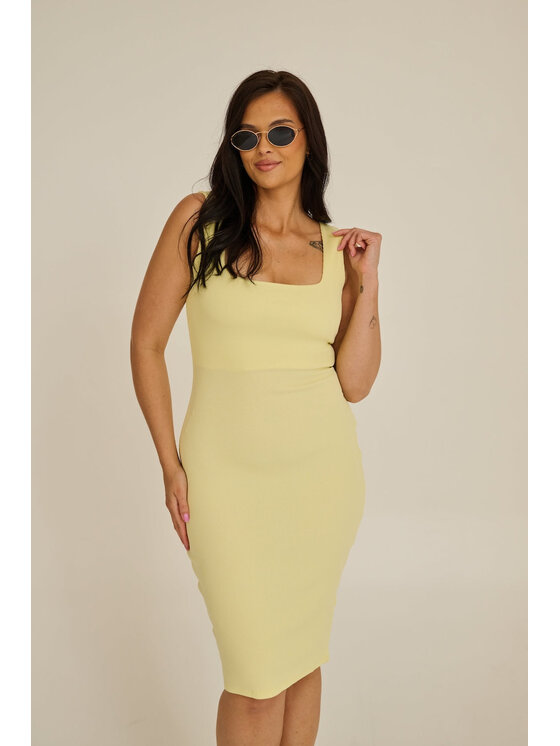 Nudyess Nudyess Sukienka dzianinowa Soho Mimi z prążka Żółty Fitted Fit