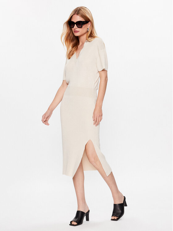 Tommy Hilfiger Tommy Hilfiger Φόρεμα υφασμάτινο Open Polo WW0WW38886 Μπεζ Regular Fit