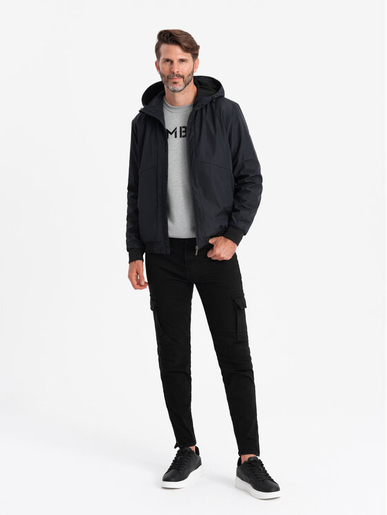 Ombre Ombre Kurtka przejściowa OM-JANP-0149 Czarny Regular Fit