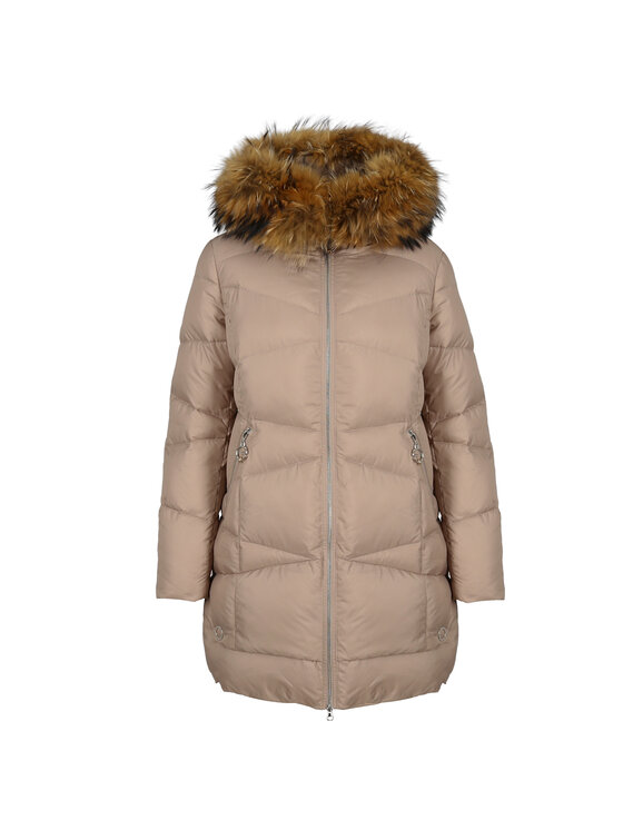 Perso Perso Kurtka zimowa LEKKO TALIOWANA Z FUTRM JENOTA Beżowy Slim Fit