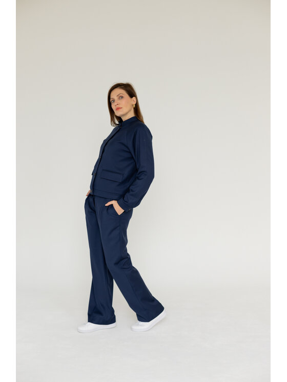 Entelier Entelier Spodnie garniturowe Enzo proste z zaszewkami Granatowy Modern Relaxed Fit
