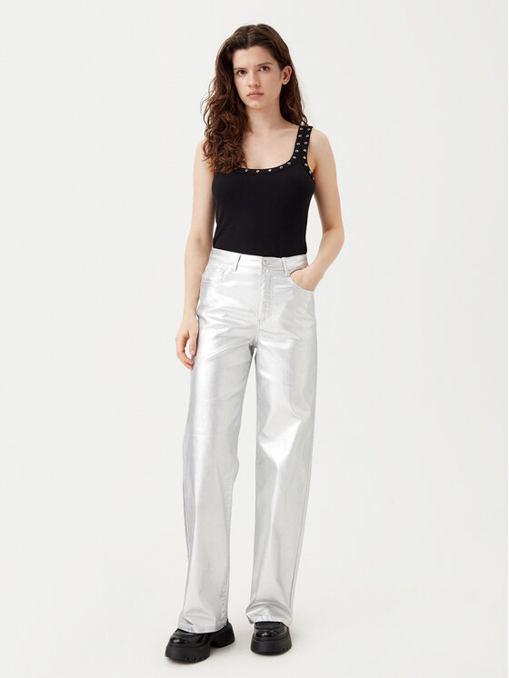 ONLY ONLY Traperice Juicy 15331673 Srebrna Wide Leg