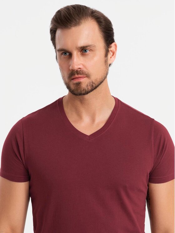 Ombre Ombre Komplet 3 t-shirtów OM-TSBS-0233 Bordowy Regular Fit