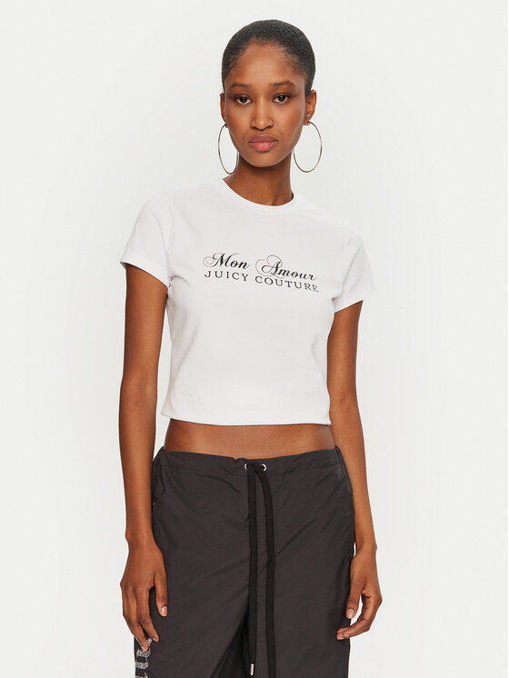 Juicy Couture Juicy Couture Tricou Mon Amour JCSCT224407 Alb Slim Fit
