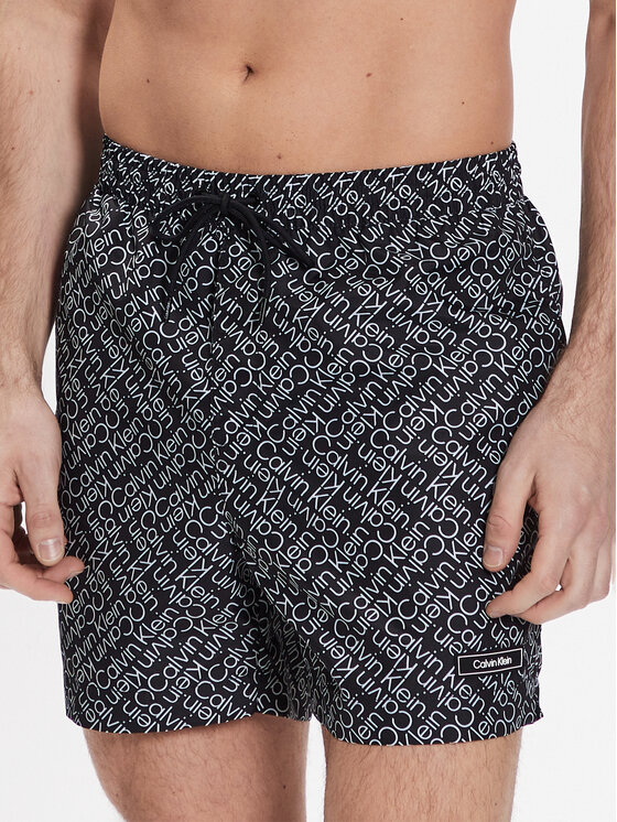 Calvin Klein Swimwear Kopalne hlače Medium Drawstring Print KM0KM00813 Črna Regular Fit