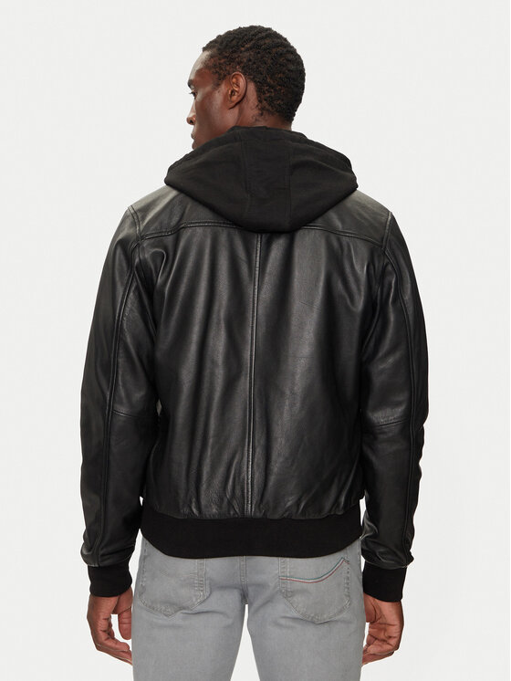 Serge Pariente Serge Pariente Lederjacke Amos Hood Schwarz Regular Fit