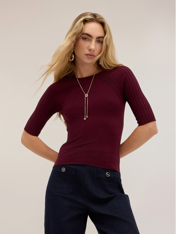 Motivi Motivi T-shirt M267W003983N036 Bordeaux Slim Fit