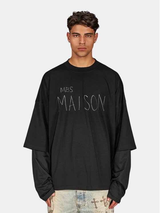 MADE BY SOCIETY MADE BY SOCIETY Longsleeve UNDERLAY - T17594 Czarny Basic Fit
